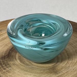 Kosta Boda Anna Ehrner 4.5" Light Blue Swirl Art Glass Candle Holder Bowl